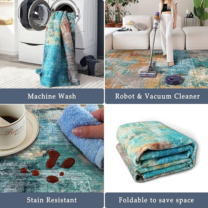 vivorug Washable Rug, Ultra Soft Area Rug 8x10, Non Slip Abstract Rug Carpet, Stain Resistant Rugs for Living Room Bedroom, Modern Fluffy Rug (Rosy Clouds, 8'x10')