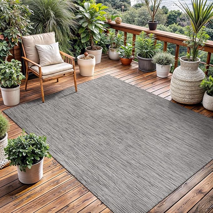 Washable Indoor Outdoor Rug 10x14 Weather Resistant Area Rugs Modern Solid for Porch Deck Balcony Backyard Patio Outside Carpet (10 X 14 Silver Grey)