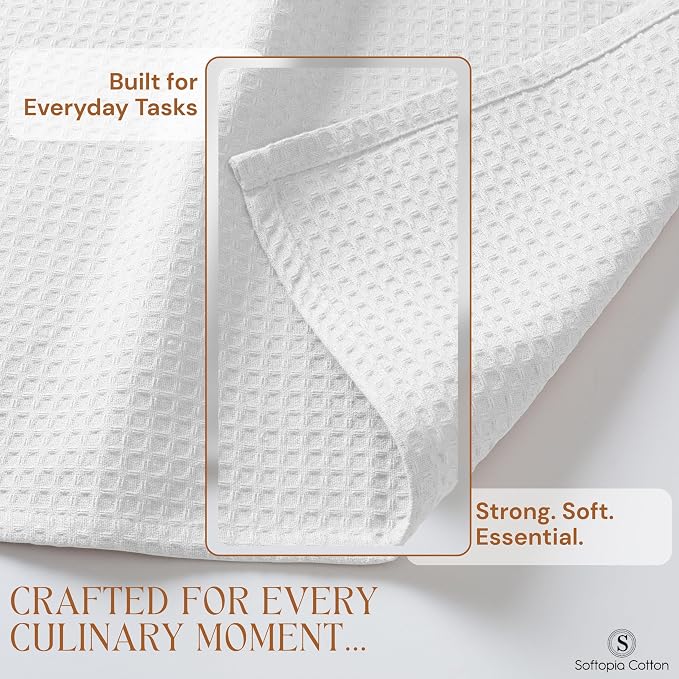 White Waffle Kitchen Towels Set of 4-100% Cotton, Super Absorbent, Soft, Quick Drying, 16x26 Inches, with Hanging Loop, Perfect for Dish Drying, Cleaning, Bar & Everyday Use