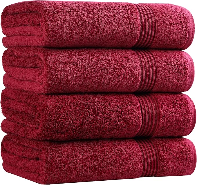 Superior Heritage Egyptian Cotton Bath Towel Set, Large Body Towels for Home Bathroom, Master, Guest Bath Decor, Plush, Absorbent Basics, Spa, Hotel, Resort, Luxury Essentials, Set of 4, Burgundy