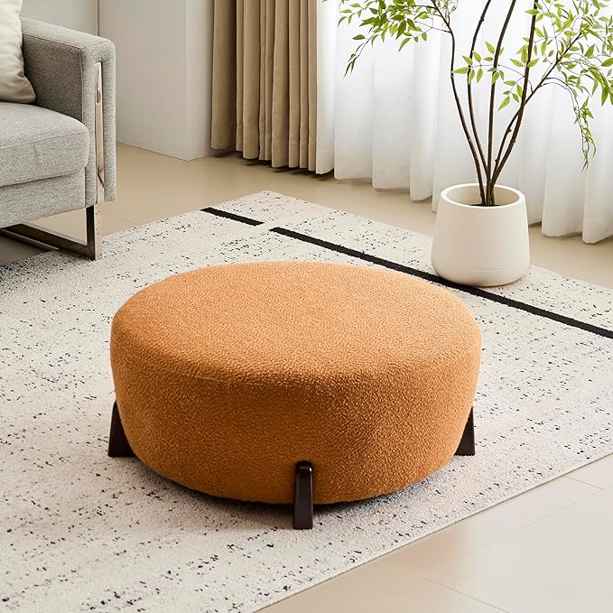 Christopher Knight Home Tatia Modern Bouce Upholstered Ottoman Coffee Table, Multi-Functional Sofa Footrest with Wooden Frame, Extra Seating for Living Room, Bedroom, Entryway, Brown+Pumpkin Orange