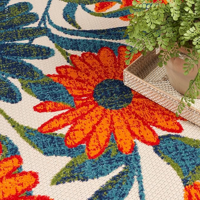 Nourison Home Aloha Ivory Multicolor 3'6" x 5'6" Area Rug - Easy Clean, Non Shedding, Bed Room, Living Room, Dining Room, Kitchen (4' x 6')