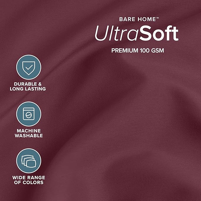 Bare Home Twin XL Sheet Set - 1800 Ultra-Soft Microfiber Twin Extra Long Bed Sheets - Double Brushed - Deep Pockets - Easy Fit - 3 Piece Set - Bedding Sheets & Pillowcases (Twin XL, Burgundy)
