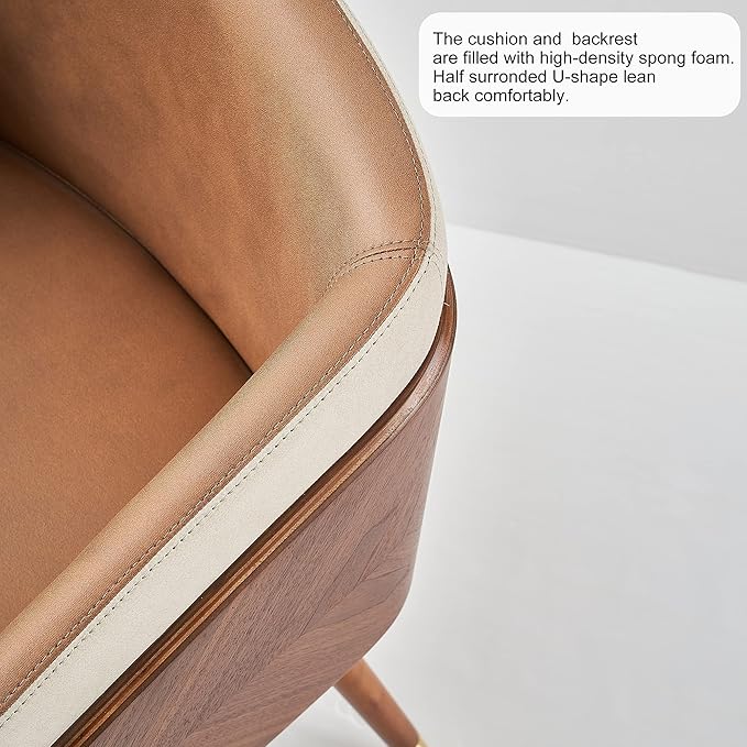 ARTPLAN Dinning Room Chairs Set of 2,Leather Upholstered Accent Chairs for Living Room Arm Chairs for Home Indoor Furniture,Brown