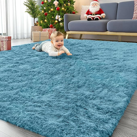 OLANLY 6x9 Machine Washable Large Area Rugs for Living Room, Bedroom, Soft Fluffy Shaggy Bedside Rug, Indoor Floor Carpet for Kids Girls and Boys, Dorms, Nursery, Home Decor Aesthetic, Slate Blue