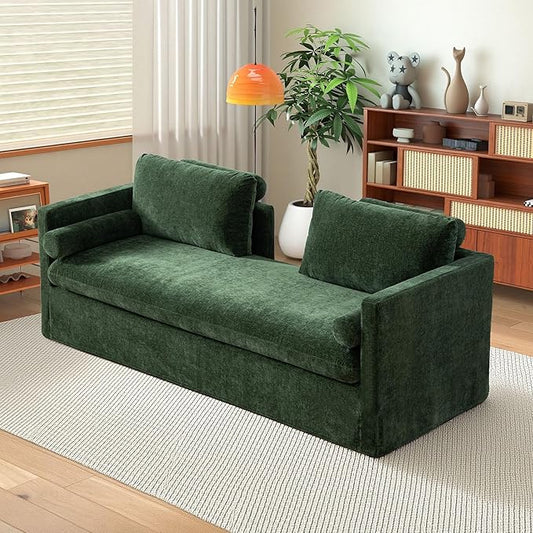 Chifee & Vingol 82.68" Oversized Chaise Lounge Indoor Modern Upholstered 2-Seater Daybed Sofa Bench with Pillows & Armrests Lounge Sleeper Sofa for Living Room Bedroom Office,Green