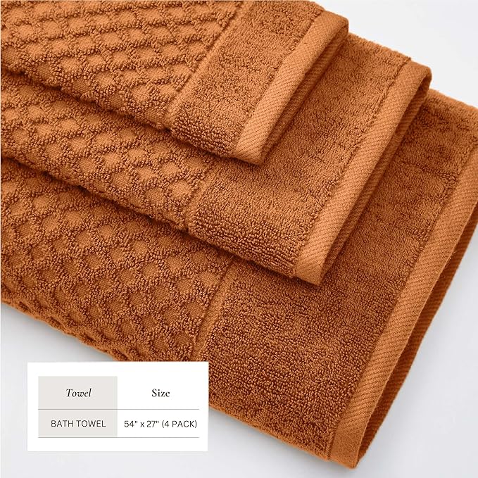 Great Bay Home Bath Towels - 100% Cotton 4 Pack 54x27 Bath Towel Set - Absorbent, Durable, Quick-Dry Towels for Bathroom (Copper)