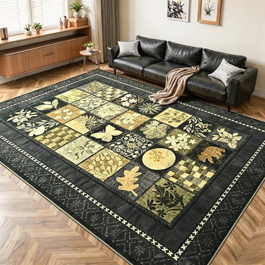 Tepook 8x10 Area Rugs for Living Room, Modern Large Geometric Rug for Bedroom, Washable Patchwork Rug Indoor Non Slip Throw Carpets for Dining Room Office Farmhouse Home Decor, Dark Grey