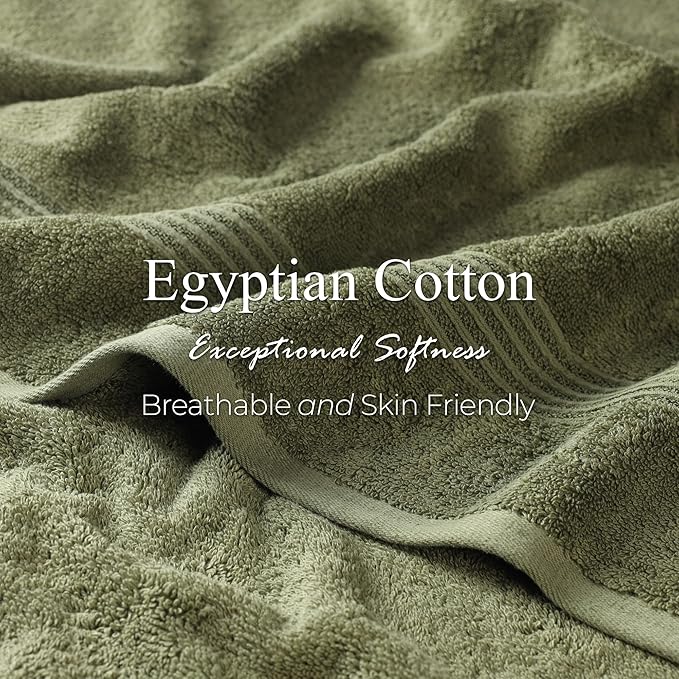 Superior Egyptian Cotton 3-Piece Towel Set, Assorted Towels, Home Bathroom, Master, Guest Bath, Decor Essentials, Includes 1 Bath, 1 Hand, 1 Face Towel/Washcloth, Quick Dry, Absorbent, Forest Green