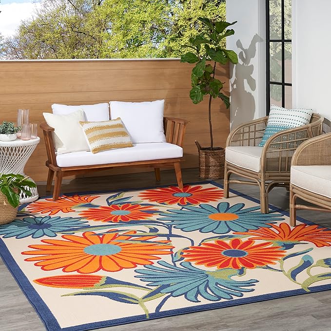 Nourison Home Aloha Multicolor 5'3" x 7'5" Area Rug - Easy Clean, Non Shedding, Bed Room, Living Room, Dining Room, Kitchen (5' x 8')