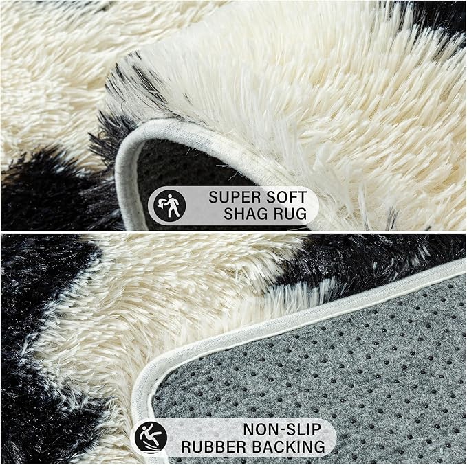 Black and White Rug 4x6 for Living Room, Super Soft Modern Shag Rug Washable Fluffy Rugs Indoor Fuzzy Carpet for Bedroom Home Dorm Aesthetic Decor