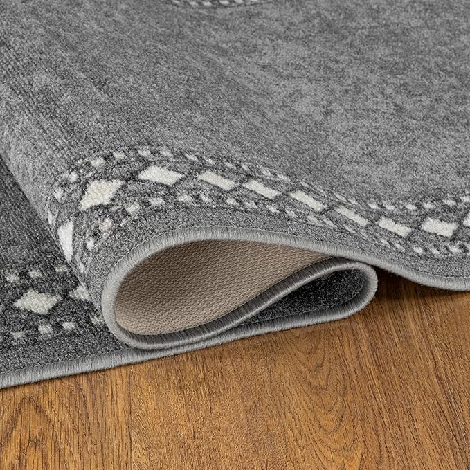Antep Rugs Alfombras Modern Bordered 2x7 Non-Skid (Non-Slip) Low Profile Pile Rubber Backing Indoor Area Runner Rugs (Gray, 2' x 7')