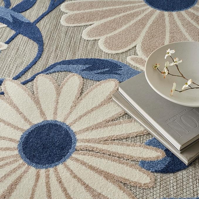 Nourison Home Aloha Blue Grey 7' x 10' Area Rug - Easy Clean, Non Shedding, Bed Room, Living Room, Dining Room, Kitchen (7' x 10')