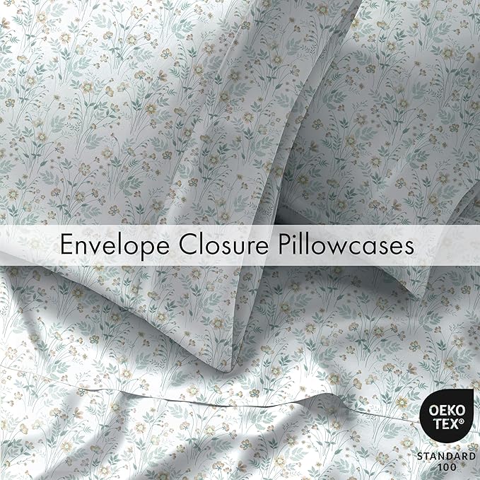 RUVANTI 100% Cotton Percale Sheets Twin XL Size 4 Piece Set, Cooling Bed Sheets for Hot Sleepers, Deep Pocket 16”, Breathable Lightweight & Durable, Crisp Hotel Style Sheets, Fleur & Field