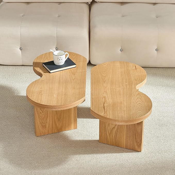 Coffee Table Butterfly Shaped Center Table Wood Modern Accent Table for Living Room Apartment, Oak