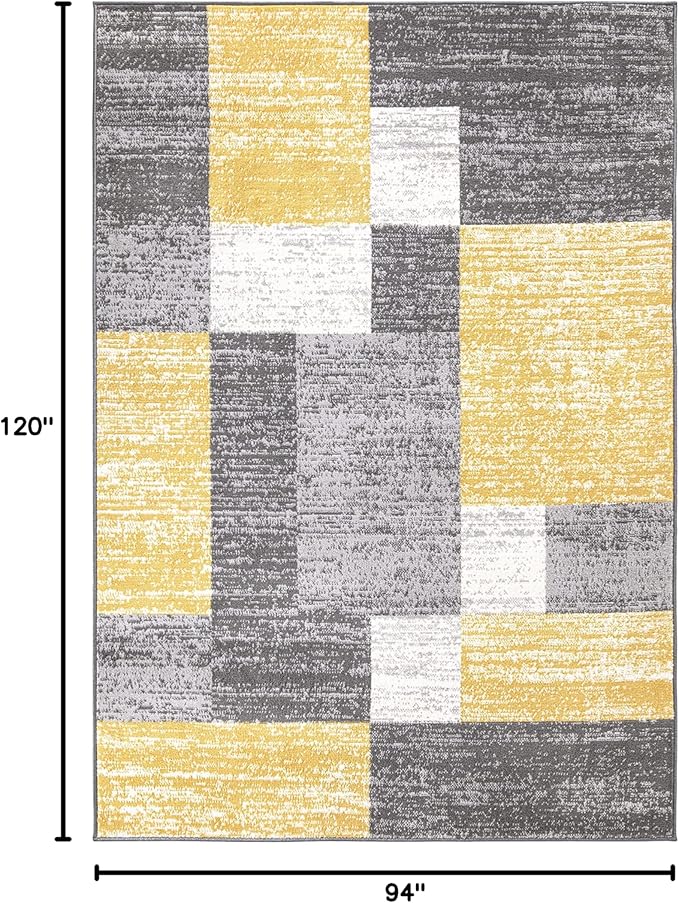 Rugshop Oslo Modern Yellow Area Rug, Geometric Boxes Design, Carpet with Jute Backing for Living Room or Bedroom, 7'10" x 10'