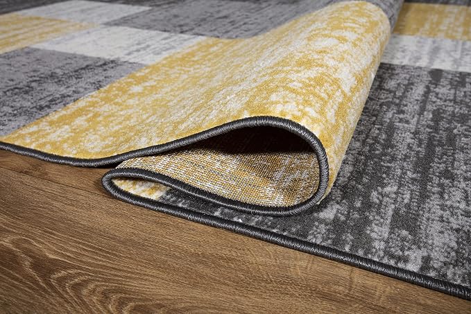 Rugshop Oslo Modern Yellow Runner Rug, Geometric Box Design, Fade-Resistant Carpet for Hallway or Kitchen, 2' x 7'