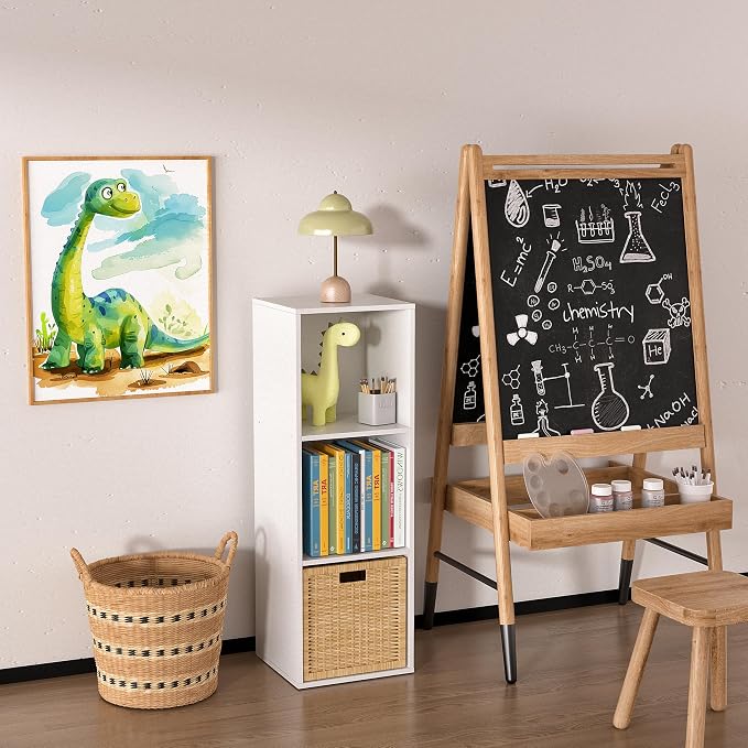 Wooden Cube Storage Organizer with Closed Back Panel,White Cube Shelf Cubby Storage Organizer with Compartments for Living,Bookshelf,Storage Organizers (White, 3 Cube-11in)