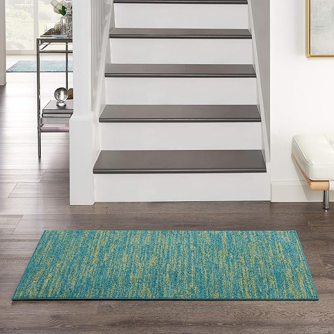 Nourison Home Nourison Essentials Blue Green 2' x 4' Area Rug - Easy Clean, Non Shedding, Bed Room, Living Room, Dining Room, Kitchen (2' x 4')