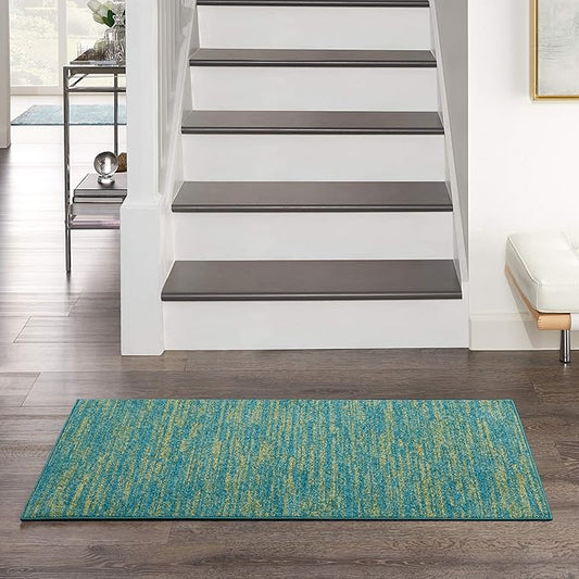 Nourison Home Nourison Essentials Blue Green 2' x 4' Area Rug - Easy Clean, Non Shedding, Bed Room, Living Room, Dining Room, Kitchen (2' x 4')