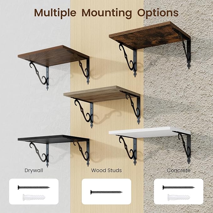 RICHFOCUS 12 Inch Deep Floating Shelves for Wall, 16" W x 12" D Wood Wall Shelves Set of 2, Wide Floating Shelves for Living Room, Bedroom, Kitchen, Bathroom and Decor Storage, Grey