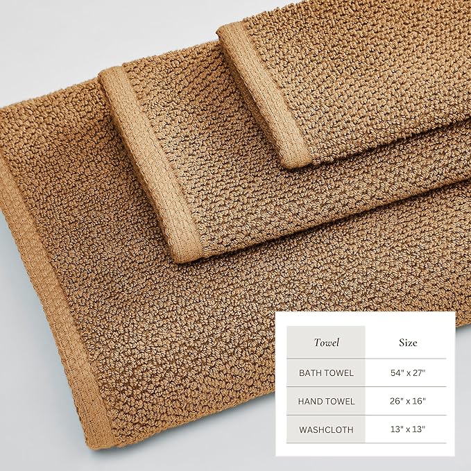Great Bay Home 100% Cotton 6 Piece Towel Set - Absorbent, Quick-Drying, Durable Bath Towels for Bathroom Decor - Low-Twist, Two-Ply Fibers (Mocha)