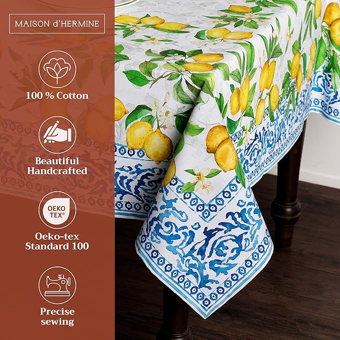 Maison d' Hermine Table Cloth Rectangle Table 100% Cotton 70 x 120 Inches Tablecloth Reusable Decorative for Dining Room Farmhouse Home Valentines Day Decorations Spring Summer - Cedrat