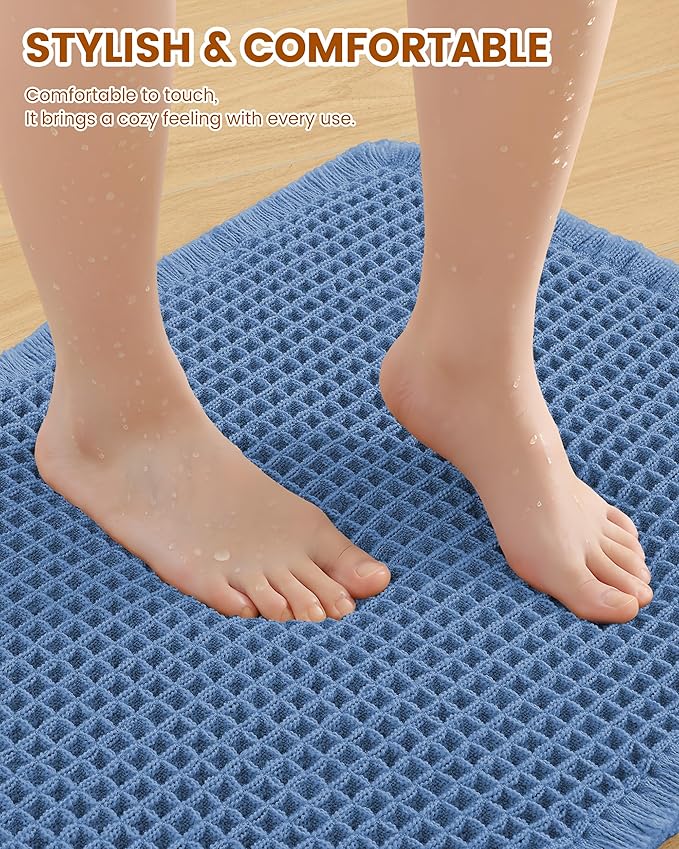 Smiry Waffle Bath Mat 72x24, Extra Soft Absorbent Bathroom Rugs, Non Slip Machine Washable Quick Dry Bath Rugs for Bathroom Floor, Tub, Shower, Home Decor Accessories, Blue