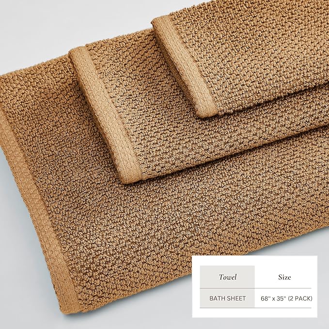 Great Bay Home 100% Cotton Oversized 2 Pack 68x35 Extra Large Towel Set - Absorbent, Quick-Drying, Durable Oversized Bath Sheets for Bathroom Décor (Mocha)