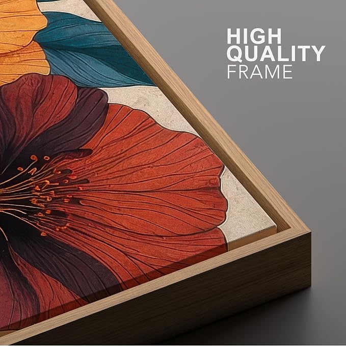 Woodrose Framed Canvas Print Wall Art Vibrant Hibiscus Floral Botanical Illustrations Modern Art Minimalist 3D Colorful Ultra for Living Room, Bedroom, Office - 24"x36" NATURAL