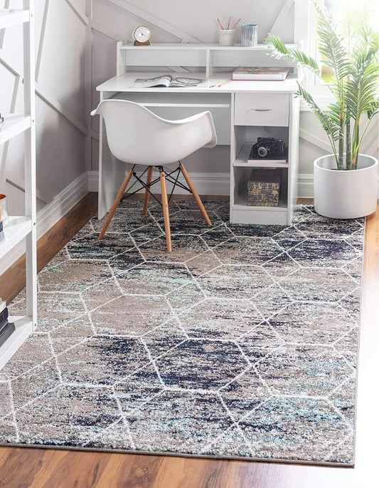 Unique Loom Trellis Frieze Collection Area Rug - Geometric (6' x 9', Blue Multi/ Ivory)