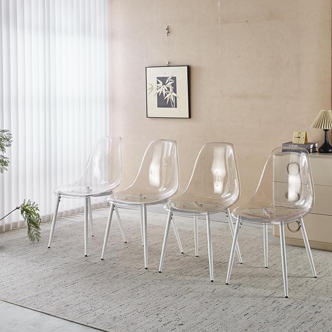 31.5" Round Dining Table Set for 4, Mid Century Modern Round Dining Table with 4 Chairs, w/Pedestal, White Coffee Table Set for Kitchen Dining Room, Office, Save Space (with 4 PET Chairs)