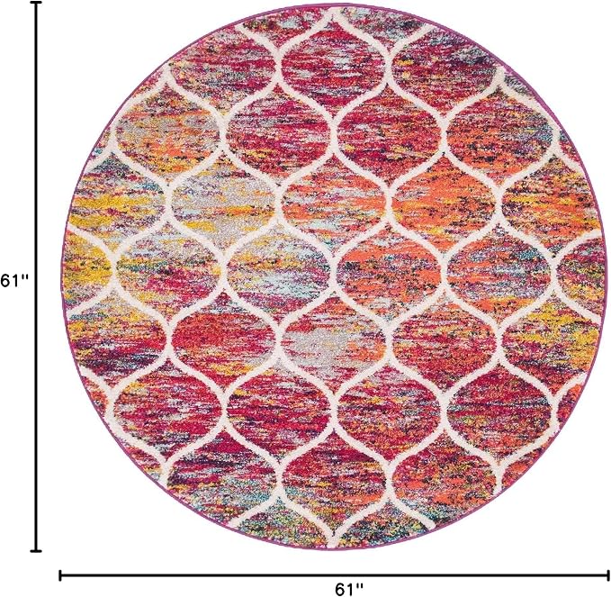 Unique Loom Trellis Frieze Collection Area Rug - Rounded (5' Round, Multi/ Black)