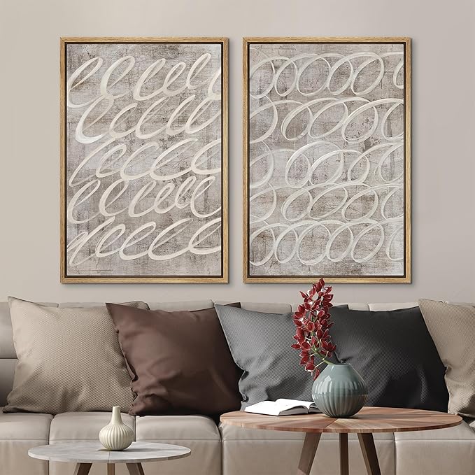 MUDECOR Framed Canvas Print Wall Art Vintage Mid-Century Swirl Abstract Shape Illustrations Modern Art Decorative Bohemian Colorful Chic for Living Room, Bedroom, Office - 16"x24"x2 Natural