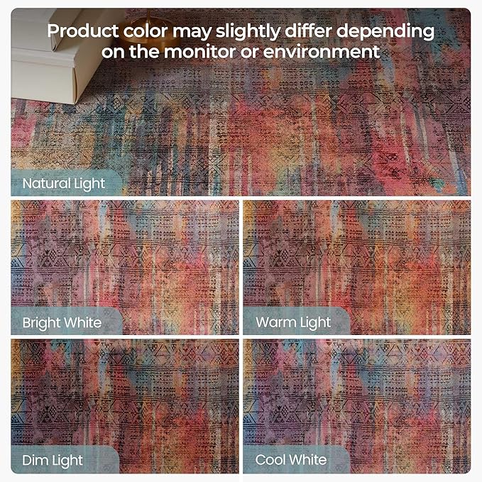 Kokia Abstract Area Rugs 8x10 Bedroom Soft Living Room Rugs Washable Distressed Vintage Comfy Brick Ochre Carpet with Non-Slip Backing for Farmhouse Home Office Room Decor, Oslo Cave