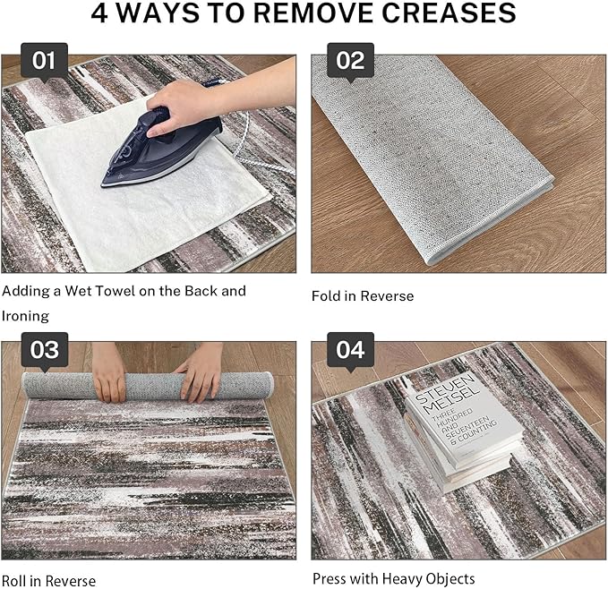 Lansny Modern Abstract Runner Rug 2x10, Dark Light Brown White Washable Long Kitchen Runner Non-Slip Soft Hallway Rug Runner Thin Print Faux Wool Carpet for Entryway Bedroom Laundry Room Indoor