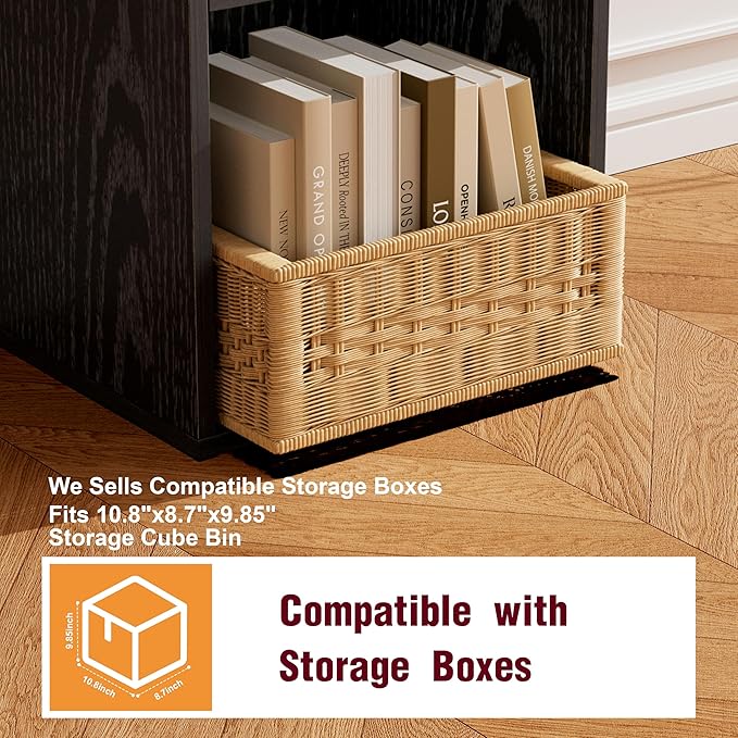 Book Shelf, Wooden Cube Storage Organizer with 11" Open Cubes, Stackable Modular Bookcase for Room Divider Storage, 3 Tier Bookshelf for Living Room, Bedroom, Office (Black, 3-Cube)