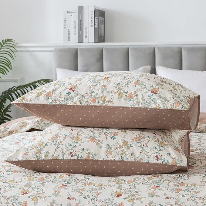 HoneiLife Botanical Duvet Cover King - 100% Cotton Comforter Cover Sets, Floral Duvet Cover Sets, Wildflower Bedlinen Set with Zipper Closure & Corner Ties