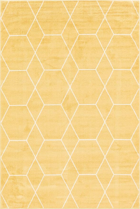 Unique Loom Trellis Frieze Collection Area Rug - Geometric (6' 1" x 9' Rectangle Yellow/Ivory)