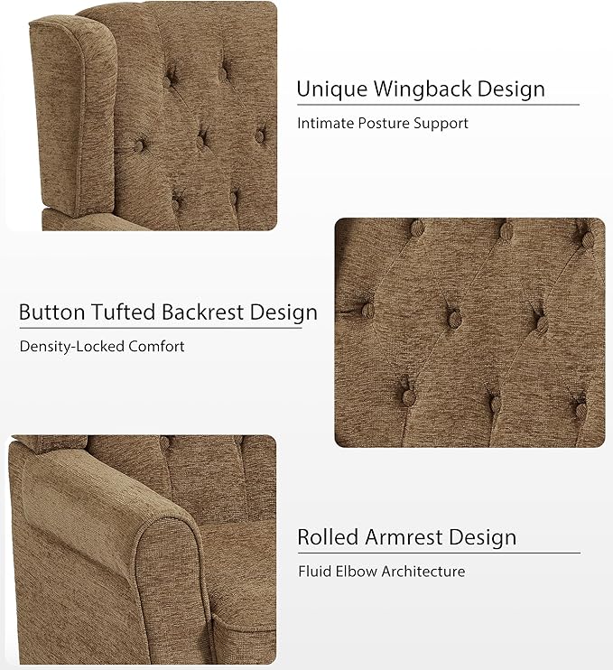 Lumibee High Back Accent Chair,Upholstered Wingback Armchair with Solid Wood Legs for Small Spaces,Comfy Single Sofa Chair for Living Room,Bedroom,Office-Gray