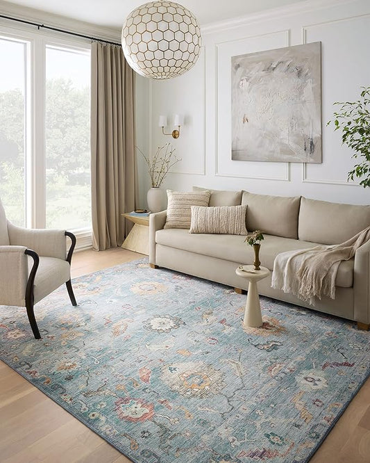Loloi Margot Collection MAT-06 Denim/Multi 2'-6" x 9'-6" Runner Rug feat. CloudPile, No-Shed Easy Clean Large Patterned Area Rug for Living Room, Bedroom, Dining Area