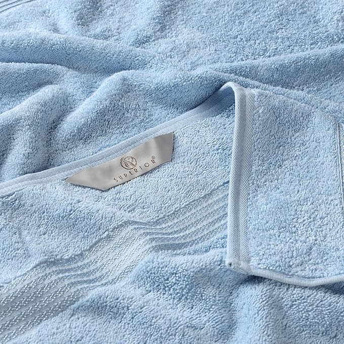 Superior Heritage Egyptian Cotton Bath Towel Set, Large Body Towels for Home Bathroom, Master, Guest Bath Decor, Plush, Absorbent Basics, Spa, Hotel, Resort, Luxury Essentials, Set of 4, Light Blue