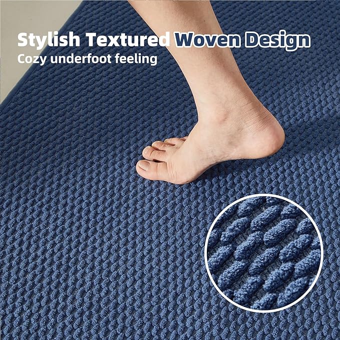 Bathroom Runner Rugs, Long Bath Mat Runner Washable Thin Quick Dry Low Pile Bathroom Runner Rugs Non Slip, Navy Blue 16"x60"
