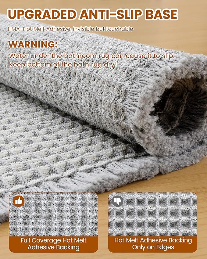 Smiry Waffle Bath Mat 24x16, Extra Soft Absorbent Bathroom Rugs, Non Slip Machine Washable Quick Dry Bath Rugs for Bathroom Floor, Tub, Shower, Home Decor Accessories, Lightgrey & Cream