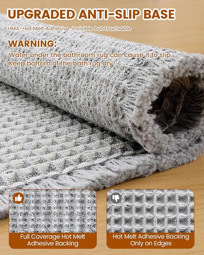 Smiry Waffle Bath Mat 72x24, Extra Soft Absorbent Bathroom Rugs, Non Slip Machine Washable Quick Dry Bath Rugs for Bathroom Floor, Tub, Shower, Home Decor Accessories, Lightgrey & Cream