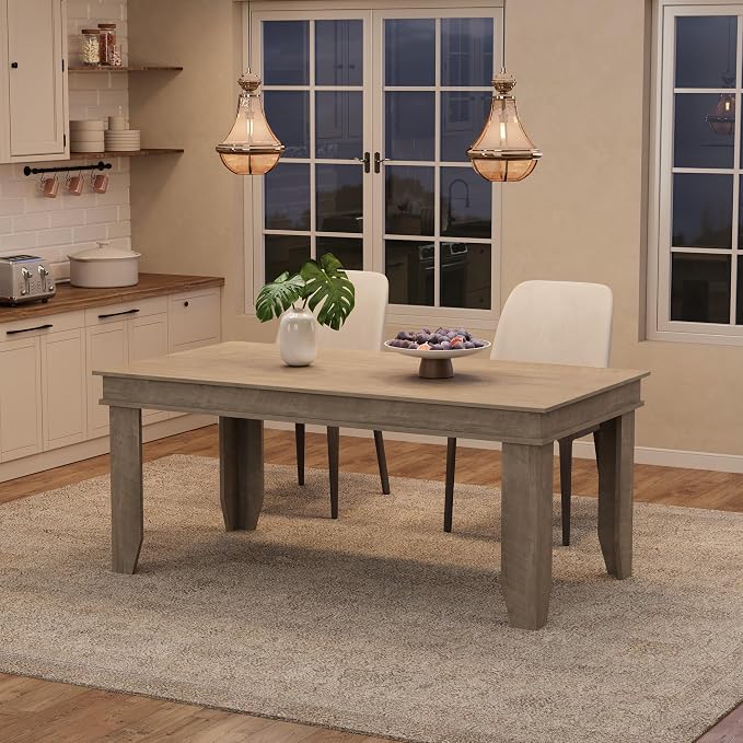 GarveeHome Farmhouse Dining Table for 4-6 People, 63 in Long Kitchen Tables with Wooden Sturdy Frame, 5 ft Large Rectangular Dinner Table for Dining Room, Kitchen, Grey, 63" Non-extendable