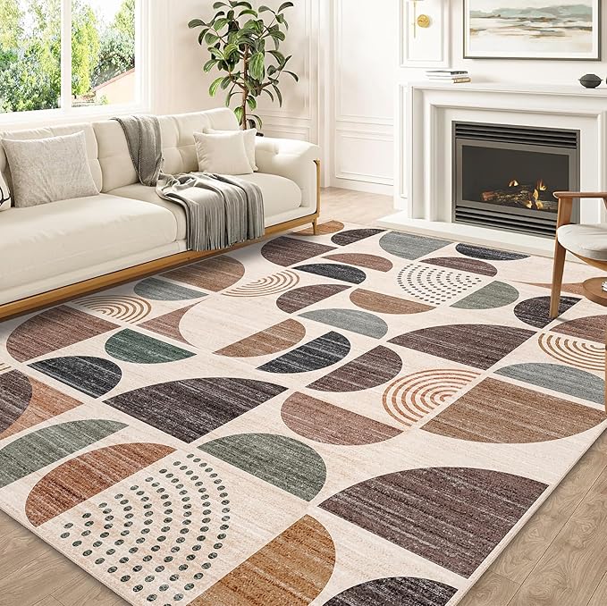 MUJOO Washable Rug 8x10,Large Area Rugs for Living Room Bedroom Dining Room,Boho Throw Floor Carpet Non Slip Soft Modern Abstract Brown