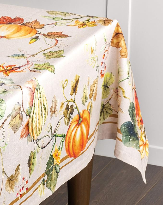 Maison d' Hermine Table Cloth Rectangle Table 100% Cotton 70 x 120 Inches Fall Tablecloth Reusable Everyday Use for Thanksgiving Christmas Decorations Dining Farmhouse Party (Potiron)
