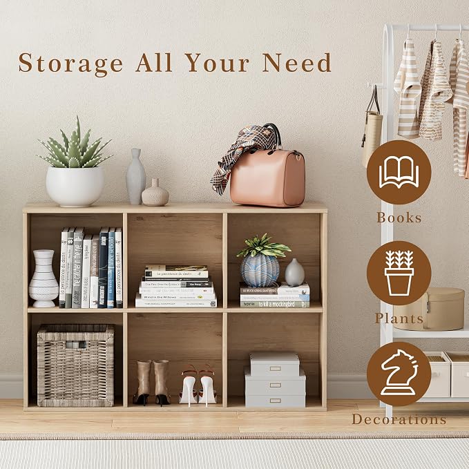 VDNEND Wooden Cube Storage Organizer with Closed Back Panel, 11in Cube Shelf Opening, Bookshelf, Display Shelf,Closet Cabinet for Home and Office (White Oak, 6-Cube 35.98L*9.45W*24.09H)