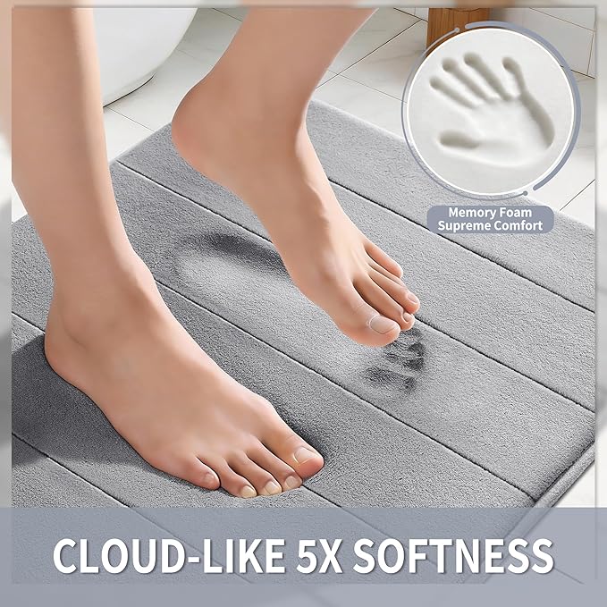 Yimobra Bathroom Runner Rugs 72"x24" Non Slip Washable Memory Foam Bath Mat, Super Soft Water Absorbent Hallway Carpet for Vanity Tub Shower, Gray